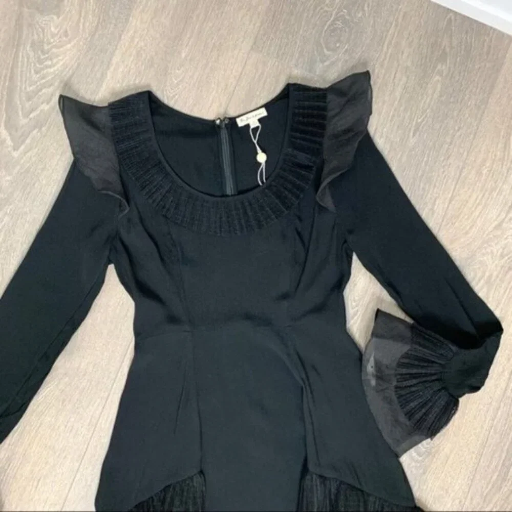 Free People For Love & Lemons Mini Dress XS Flare Sleeve Ruffles Black Prom Grad - Picture 9 of 16
